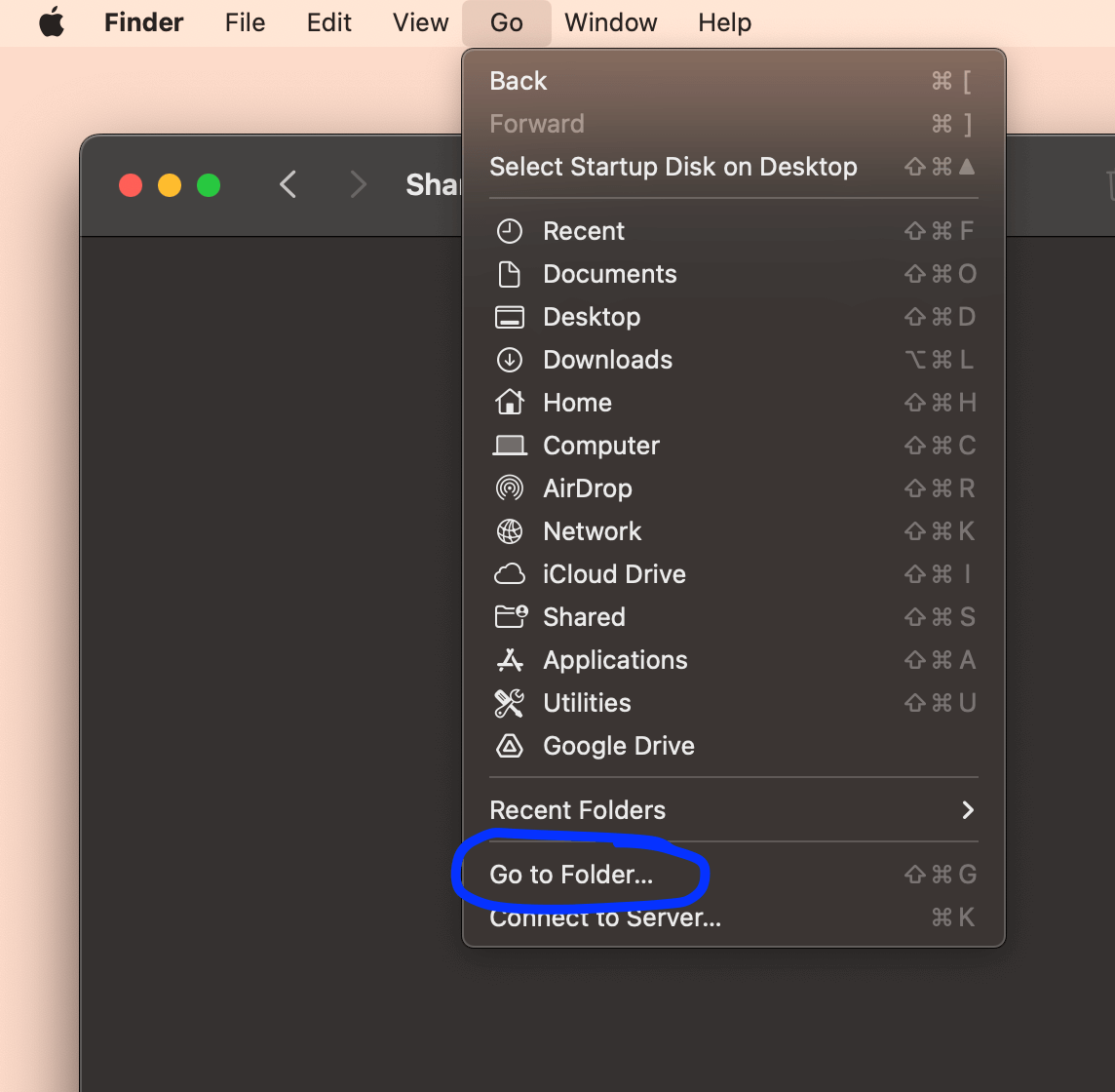 Go to Folder inside of Mac Finder