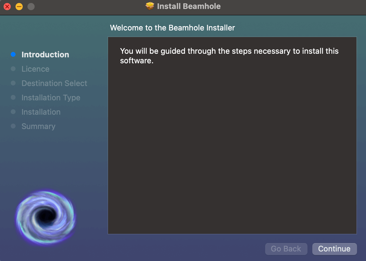Mac Installation Wizard for Beamhole