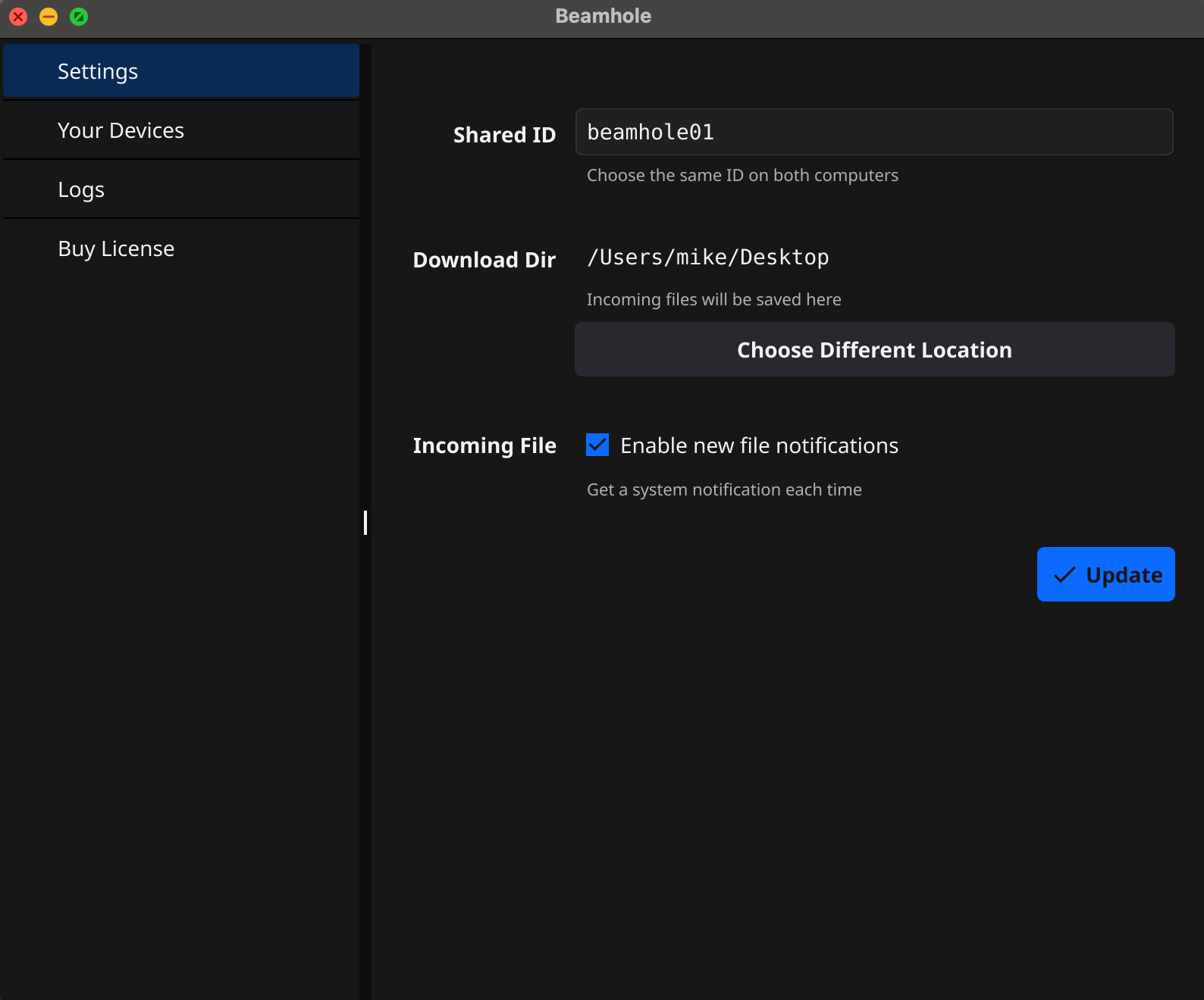 Beamhole Settings