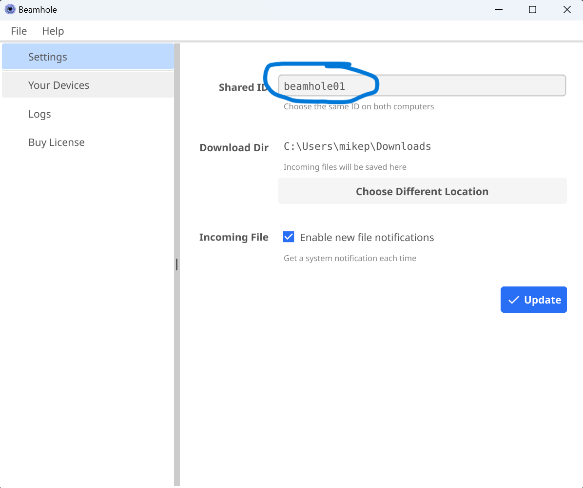 Beamhole Settings